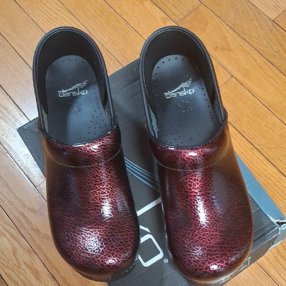 Dansko Red and Black Mules